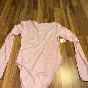 Free People Light Pink Long Sleeve Bodysuit